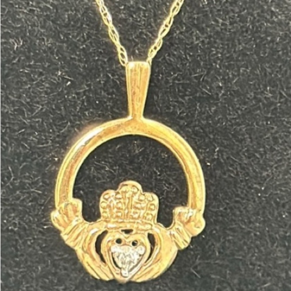 10k real solid gold crossed diamond necklace